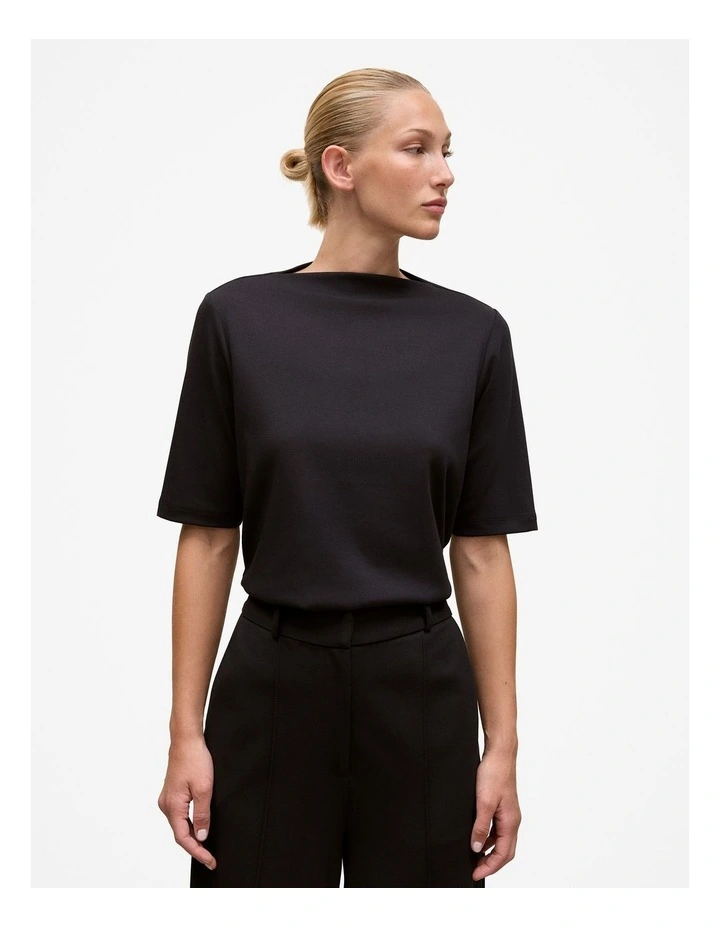 Modal Cotton High Neck T-shirt in Black image 1