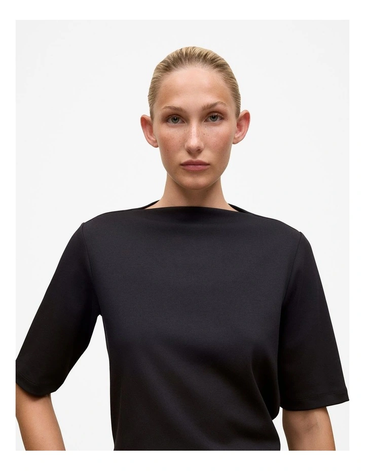 Modal Cotton High Neck T-shirt in Black image 3
