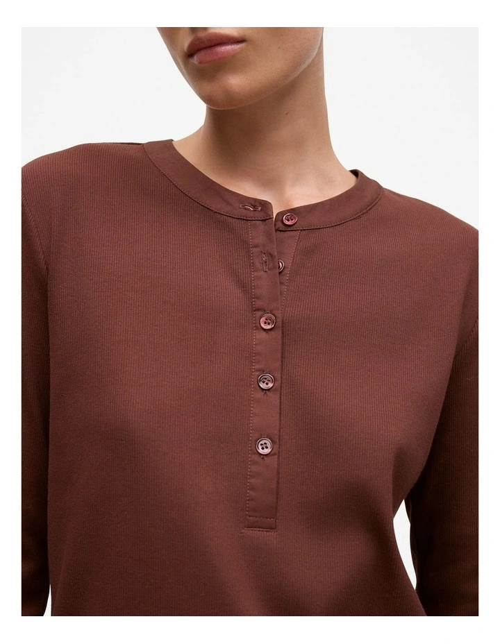 Cotton Henley in Espresso image 3