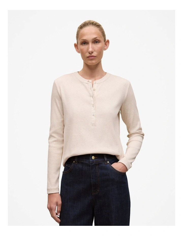 Cotton Marle Henley in Oat Marle image 1