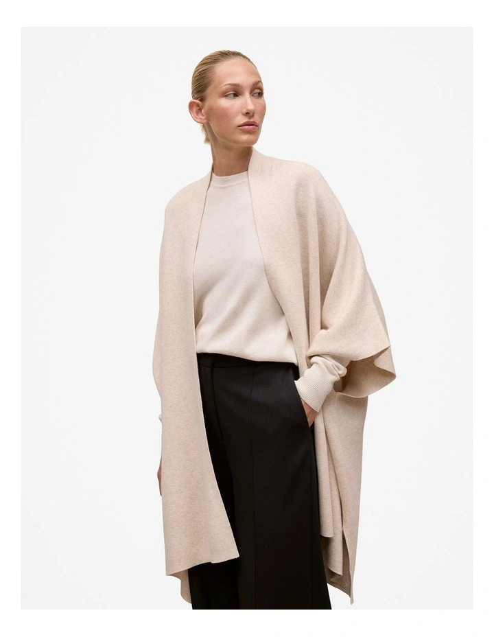 Cotton Cashmere Blend Poncho in Oat Marle image 1