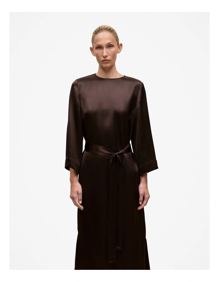 Satin Belted Column Dress in Coffee Bean image 3