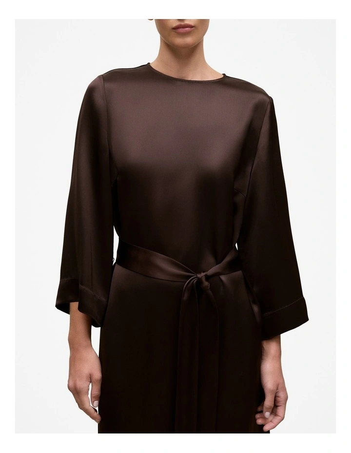 Satin Belted Column Dress in Coffee Bean image 4