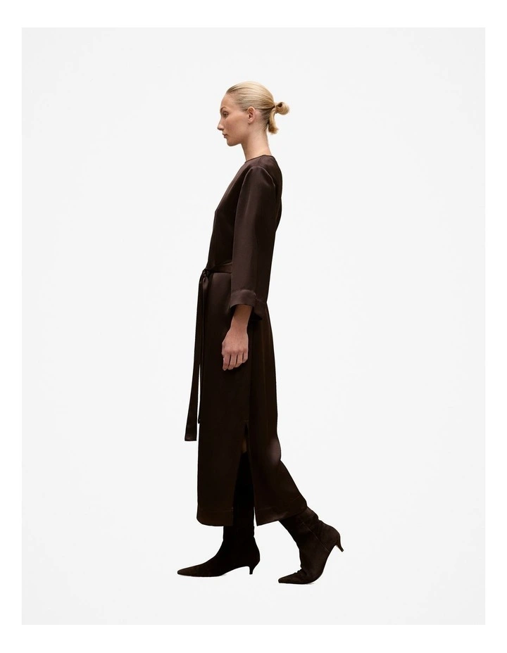 Satin Belted Column Dress in Coffee Bean image 5