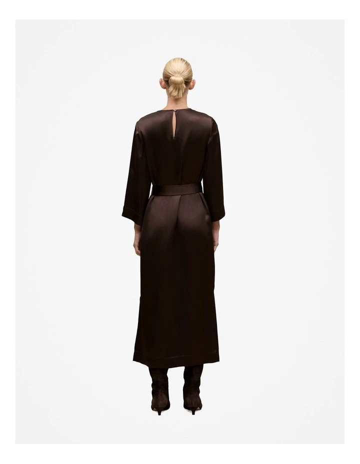Satin Belted Column Dress in Coffee Bean image 6