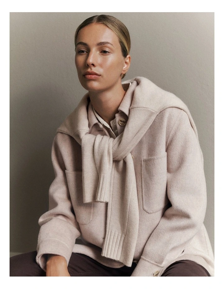 Brushed Wool Shacket in Oatmeal Marle image 2