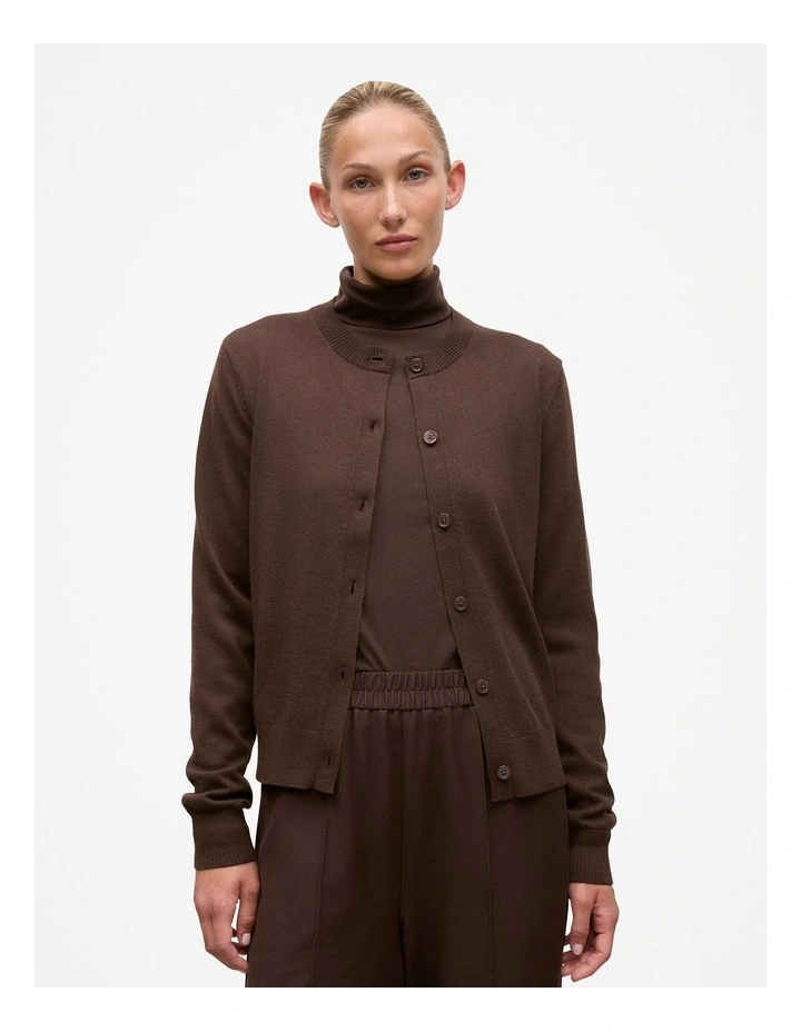 Merino Classic Crew Neck Cardigan in Coffee Bean image 1