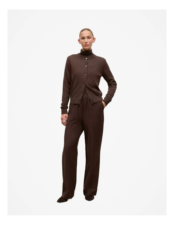 Merino Classic Crew Neck Cardigan in Coffee Bean image 2