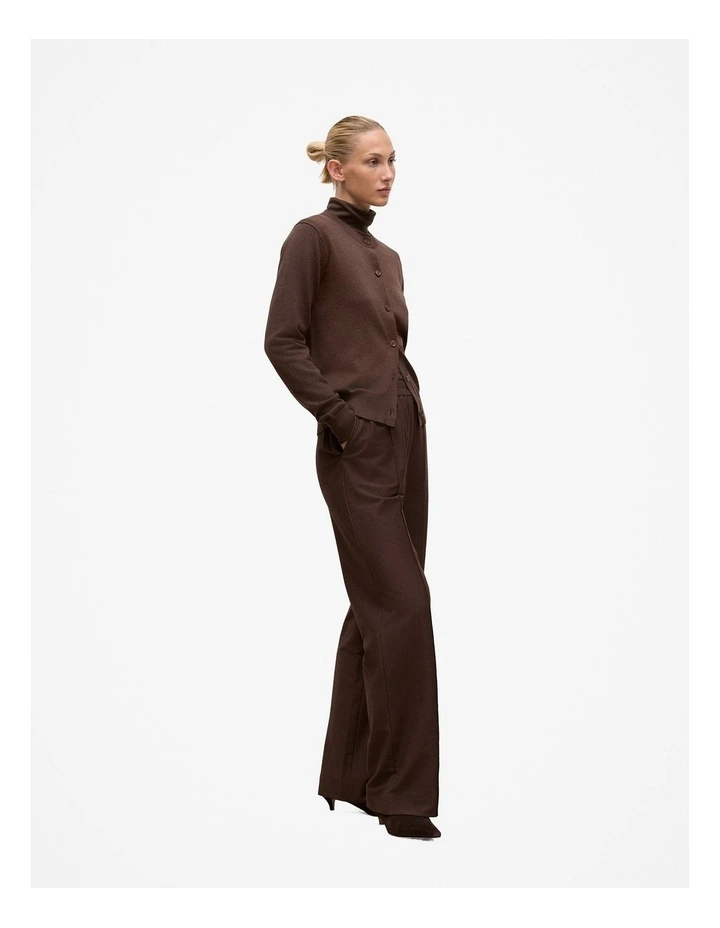 Merino Classic Crew Neck Cardigan in Coffee Bean image 4