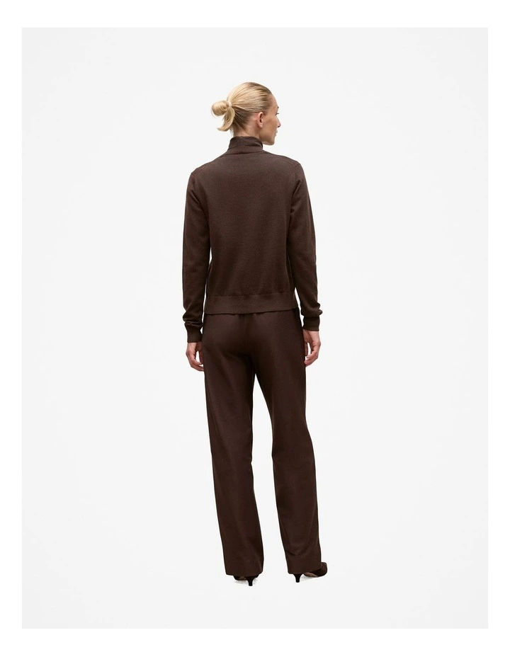 Merino Classic Crew Neck Cardigan in Coffee Bean image 5