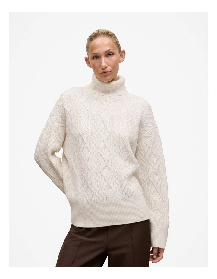 Merino Cable Rollneck knitted Jumper in Marshmallow image 1