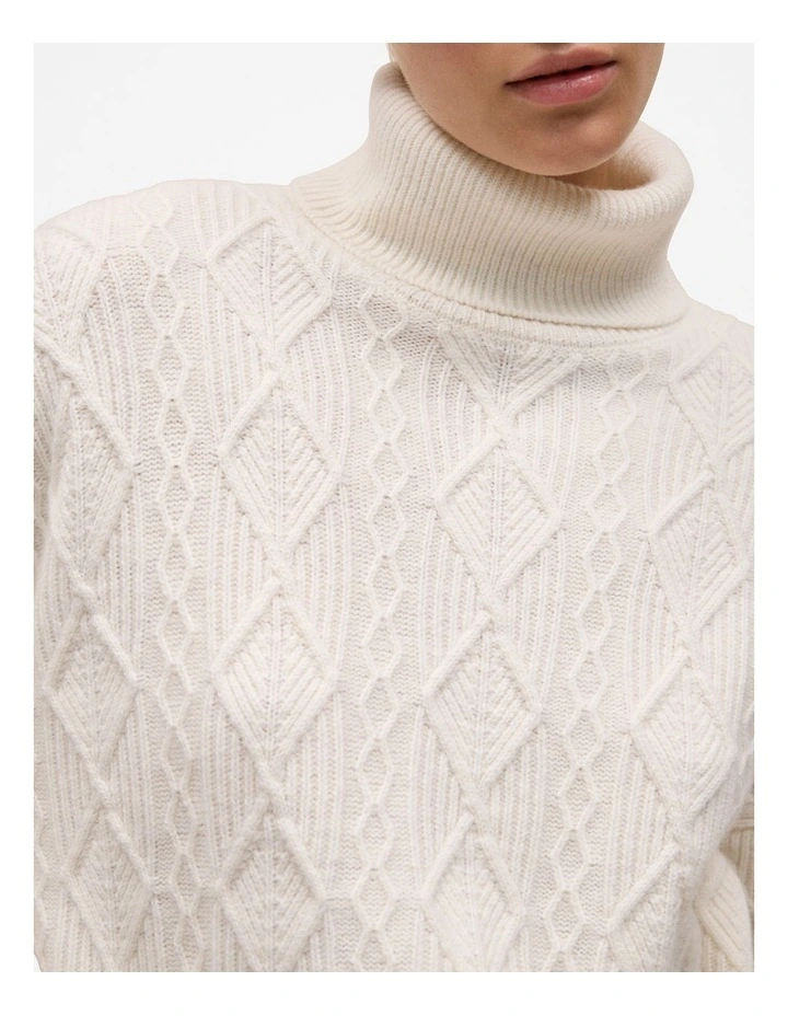 Merino Cable Rollneck knitted Jumper in Marshmallow image 5