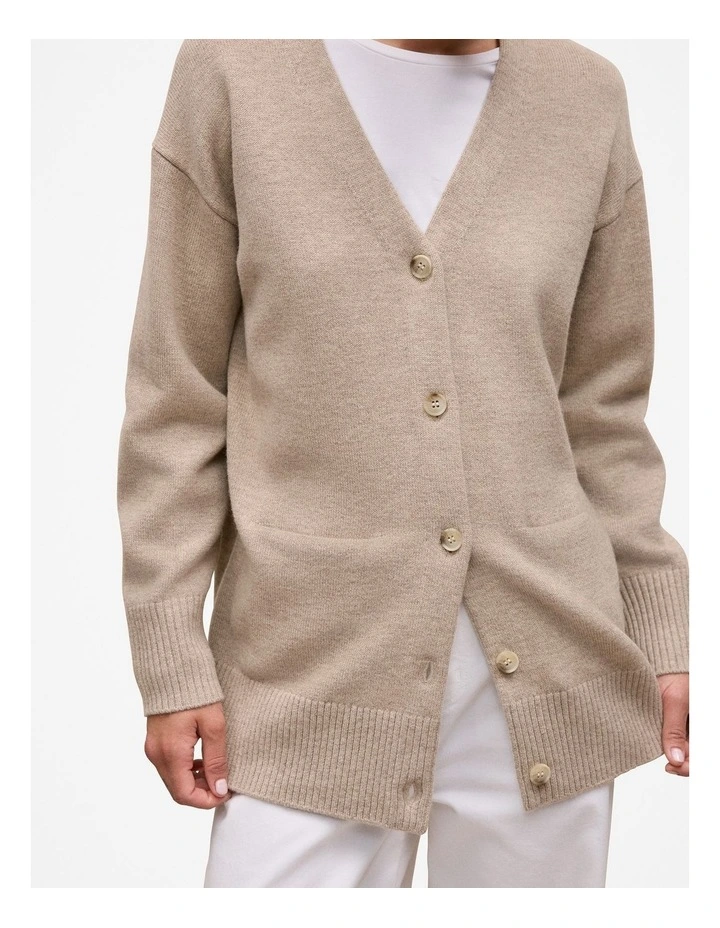 Merino Relaxed Cardigan in Fawn image 3
