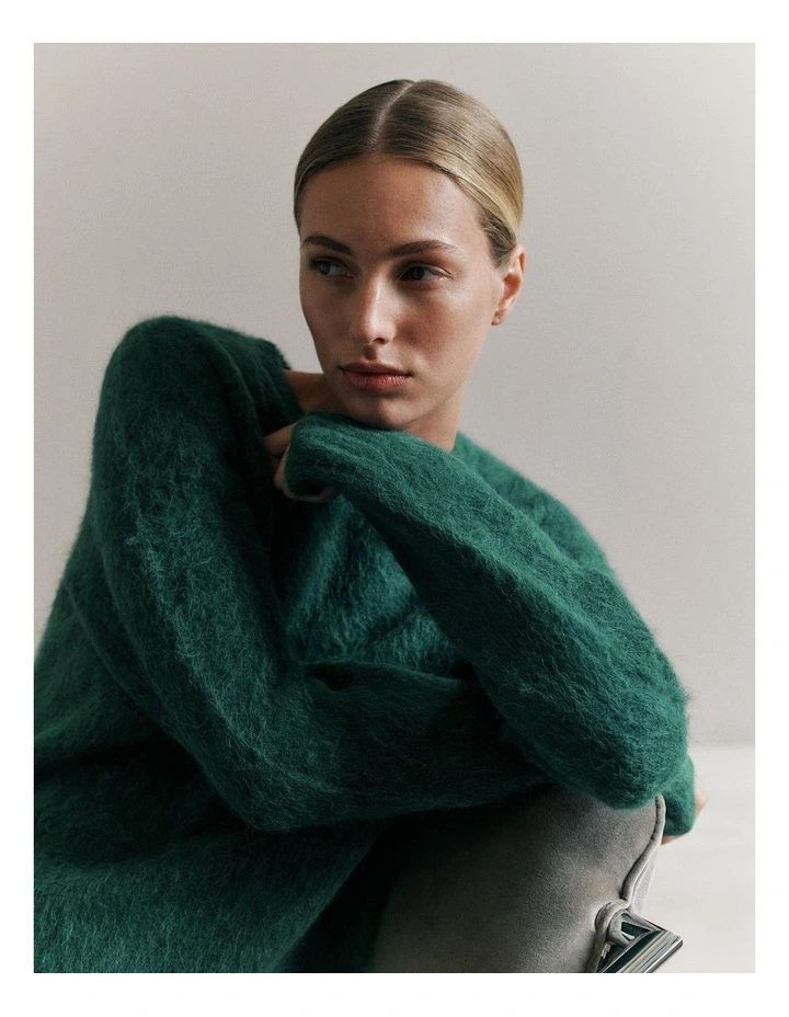 Brushed Alpaca Pullover in Forest image 2