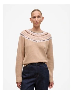 Merino Cashmere Fair Isle Crew Nack Jumper in Tan
