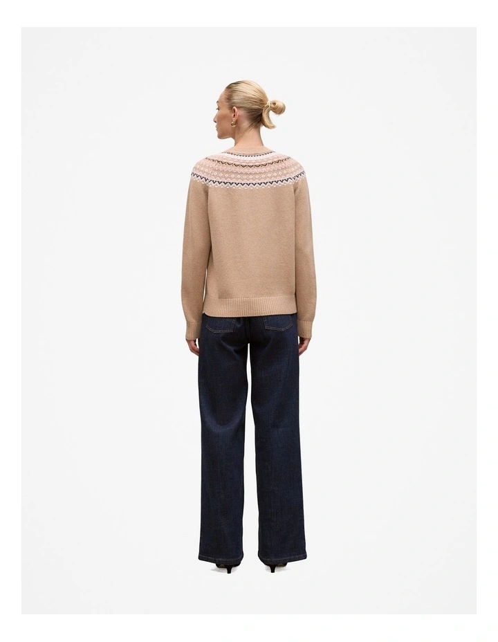 Merino Cashmere Fair Isle Crew Nack Jumper in Tan image 4