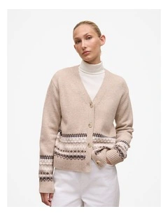 Merino Cashmere Fair Isle Cardigan in Oat Marle