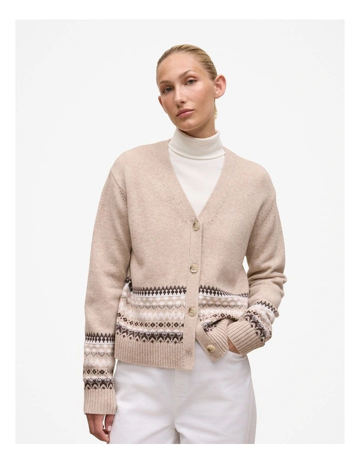 Merino Cashmere Fair Isle Cardigan in Oat Marle image 1