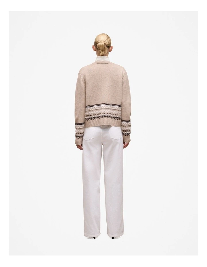 Merino Cashmere Fair Isle Cardigan in Oat Marle image 5
