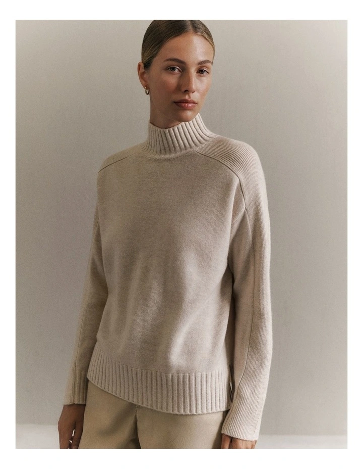 Merino Funnel Neck Pullover in Oat image 2