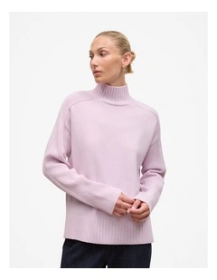 Merino Funnel Neck Pullover in Lilac