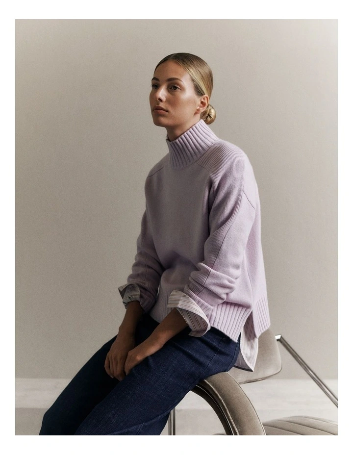 Merino Funnel Neck Pullover in Lilac image 2