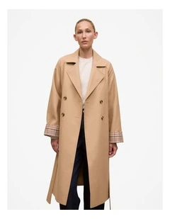 Cotton Twill Cuff Detail Trench Coat in Tan
