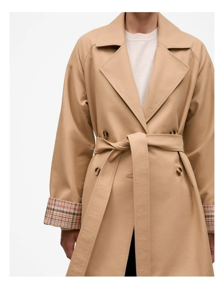 Cotton Twill Cuff Detail Trench Coat in Tan image 3