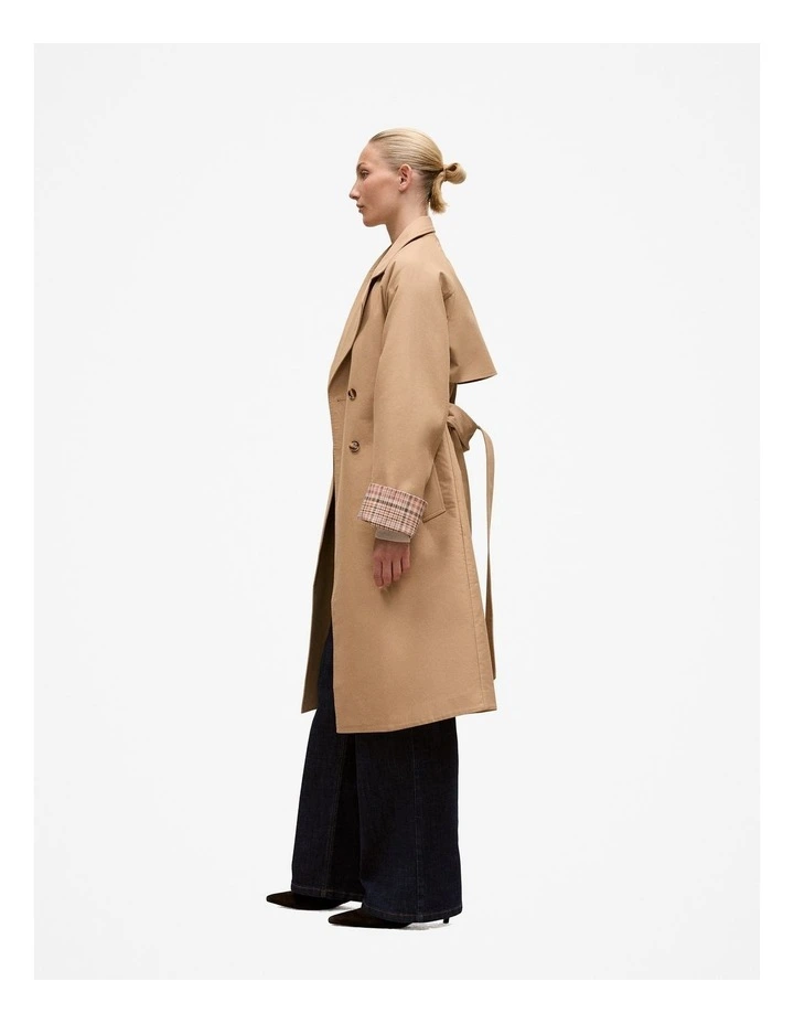 Cotton Twill Cuff Detail Trench Coat in Tan image 4