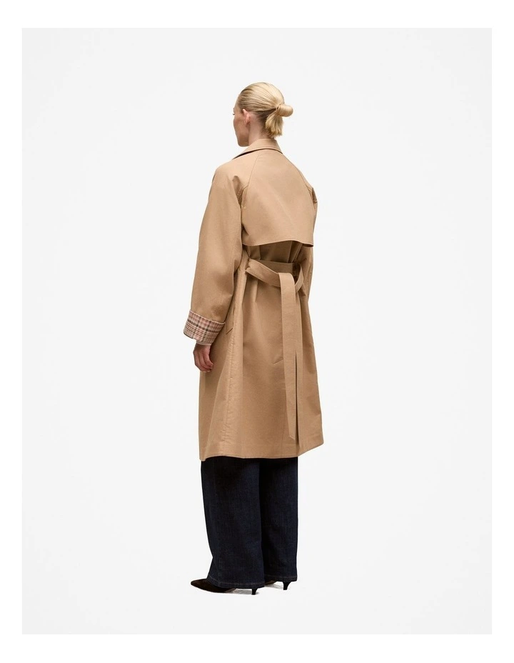 Cotton Twill Cuff Detail Trench Coat in Tan image 5