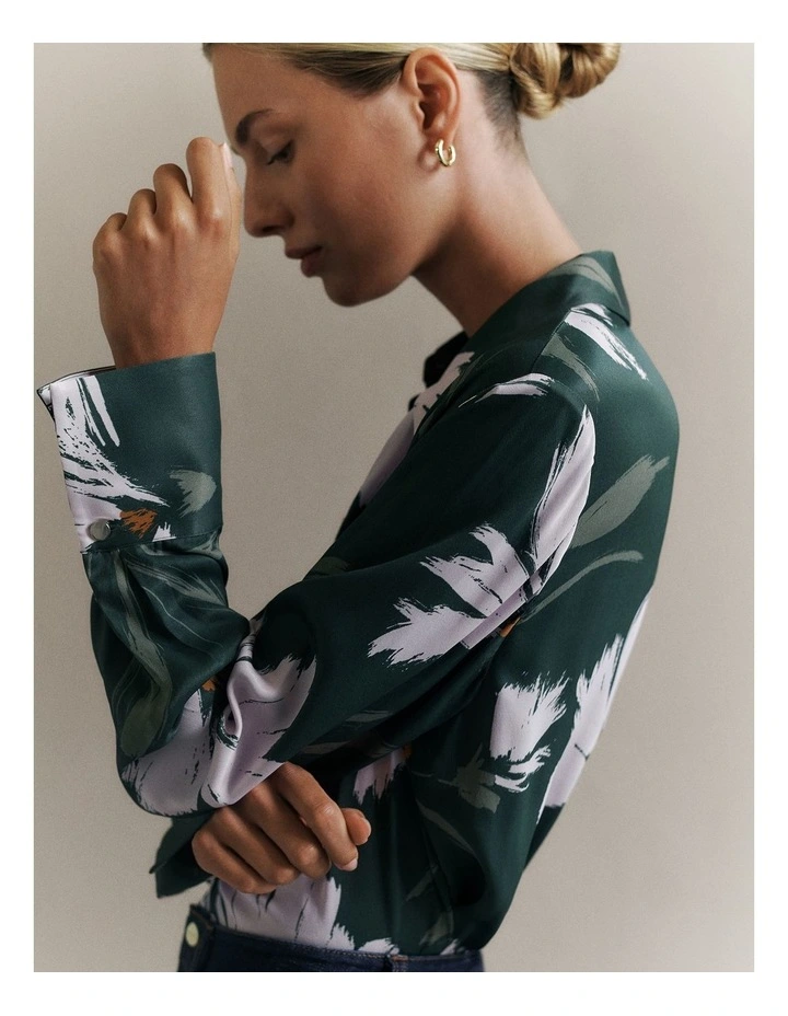 Wilda Satin Shirt in Forest image 2