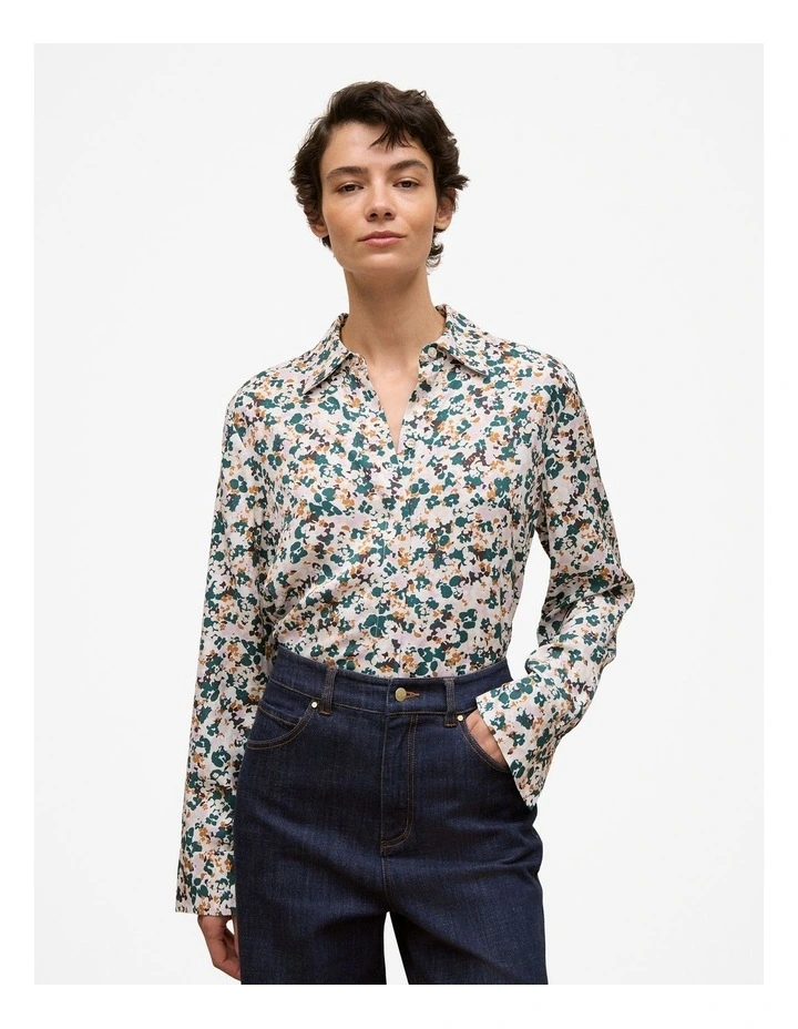 Liora Floral Mini Twill Shirt in Forest image 1