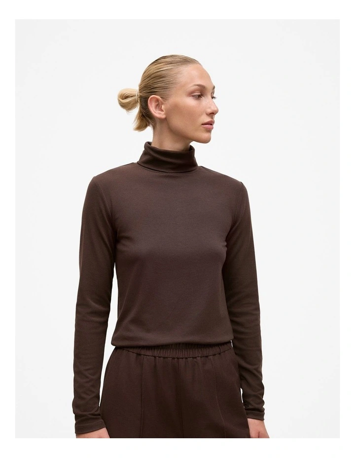 Soft Rib Rollneck Top in Coffee Bean image 1