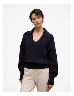 Merino Open Collar Knit in Night Sky