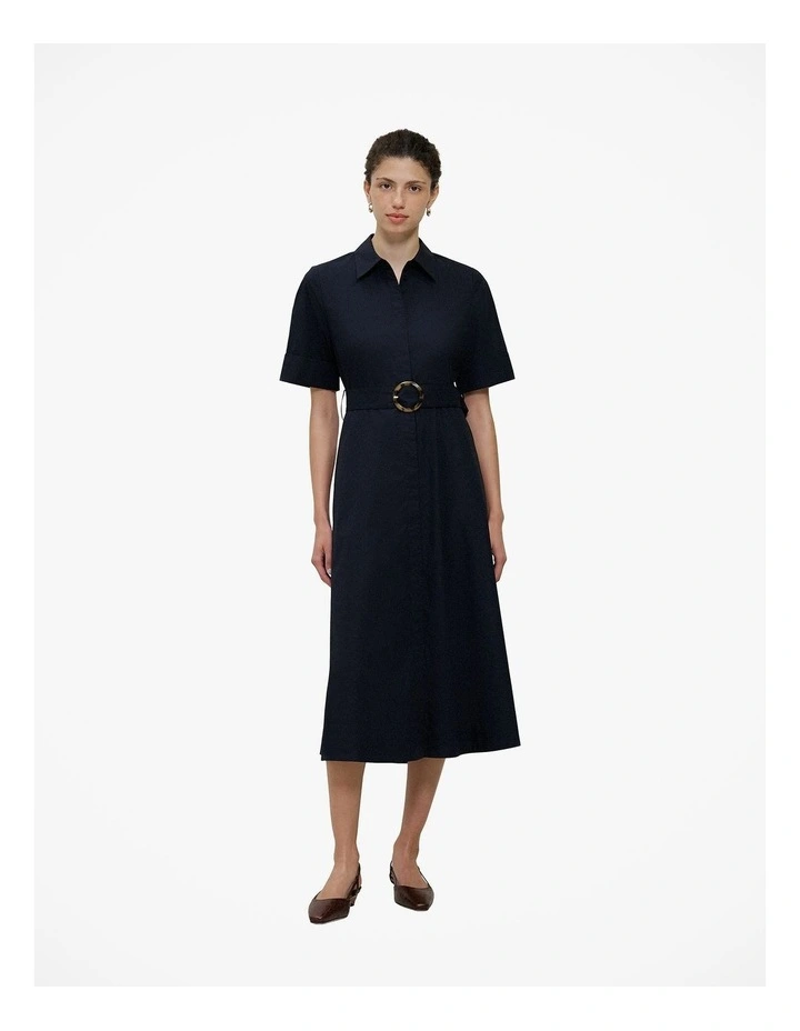 Poplin Pleat Detail Short Sleeve Dress in Night Sky image 1