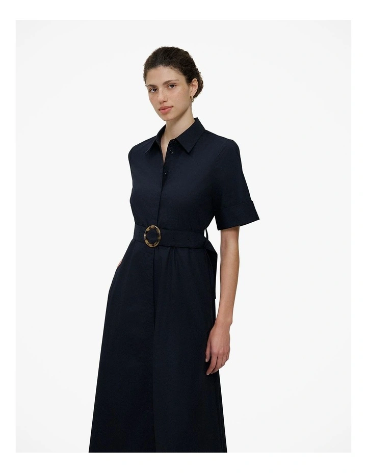 Poplin Pleat Detail Short Sleeve Dress in Night Sky image 3