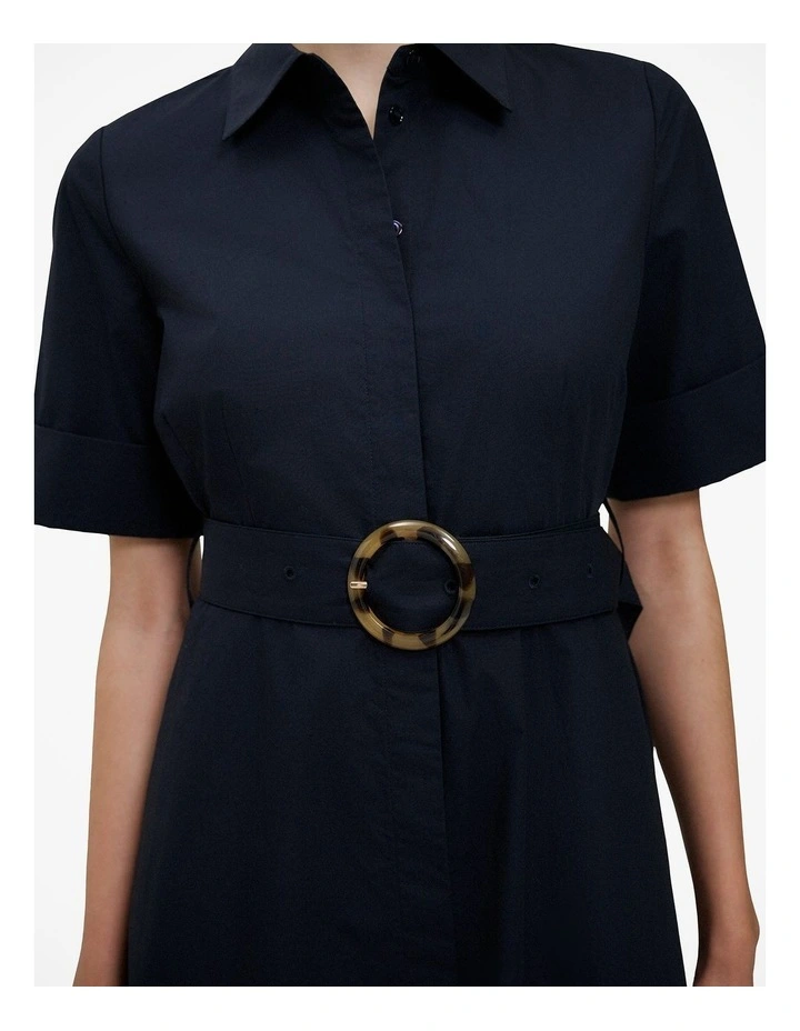 Poplin Pleat Detail Short Sleeve Dress in Night Sky image 4
