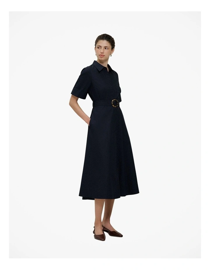 Poplin Pleat Detail Short Sleeve Dress in Night Sky image 5