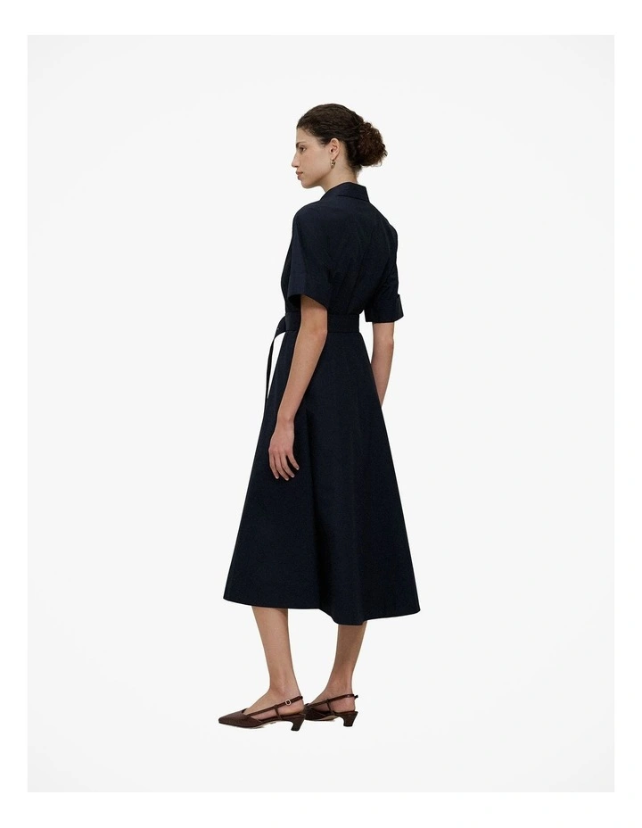 Poplin Pleat Detail Short Sleeve Dress in Night Sky image 6