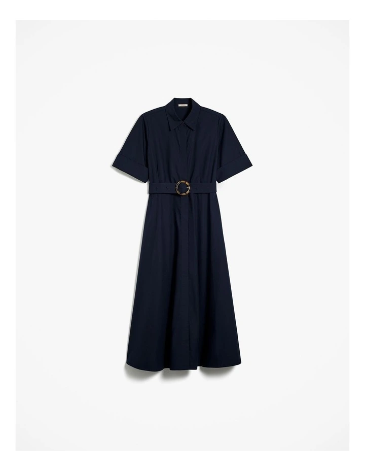 Poplin Pleat Detail Short Sleeve Dress in Night Sky image 7