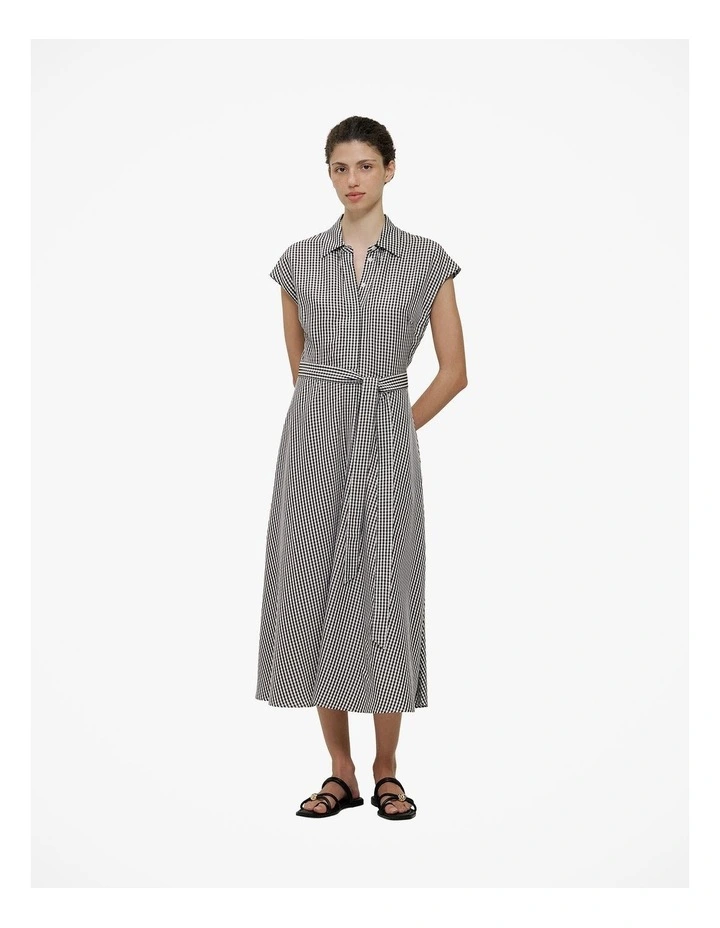 Gingham Belted Dress in Black image 1