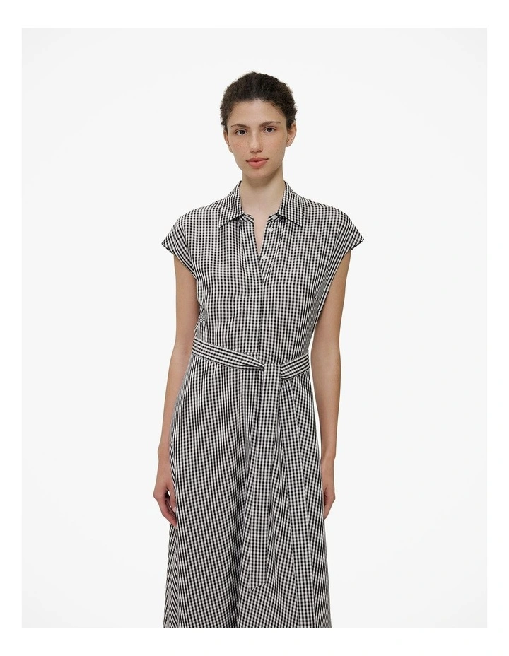 Gingham Belted Dress in Black image 2