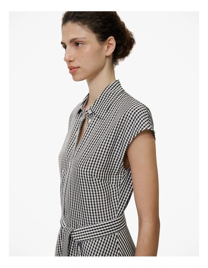 Gingham Belted Dress in Black image 3