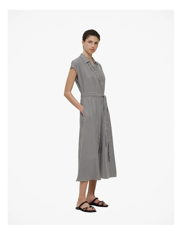 Gingham Belted Dress in Black image 4