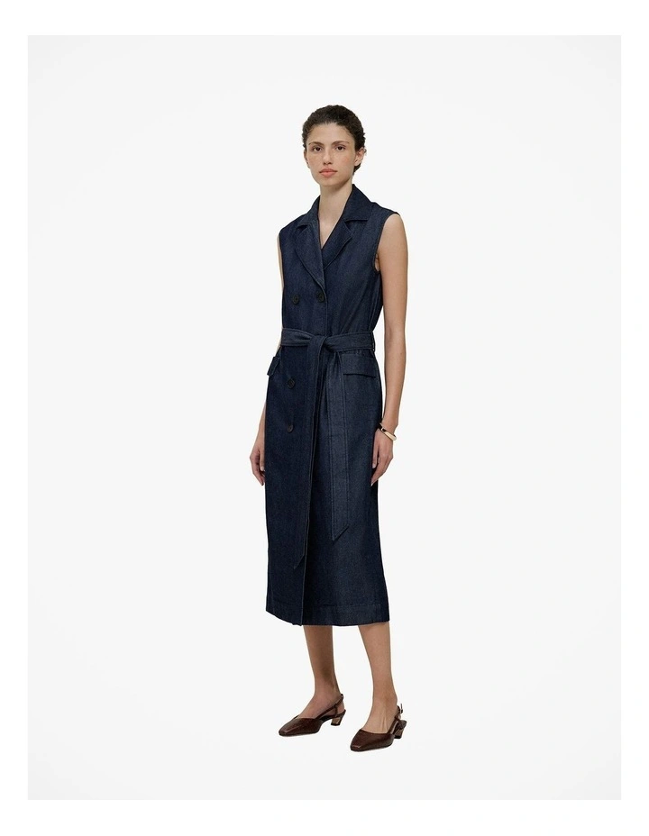 Denim Sleeveless Trench Dress in Rinse Wash image 1