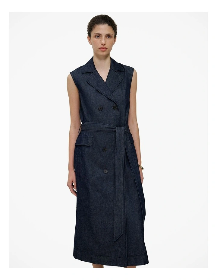 Denim Sleeveless Trench Dress in Rinse Wash image 2