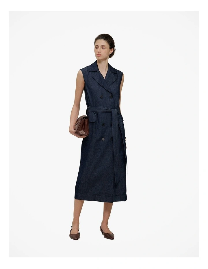 Denim Sleeveless Trench Dress in Rinse Wash image 4