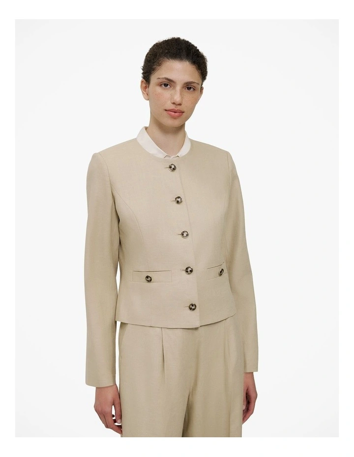 Textured Collarless Jacket in Clay image 1