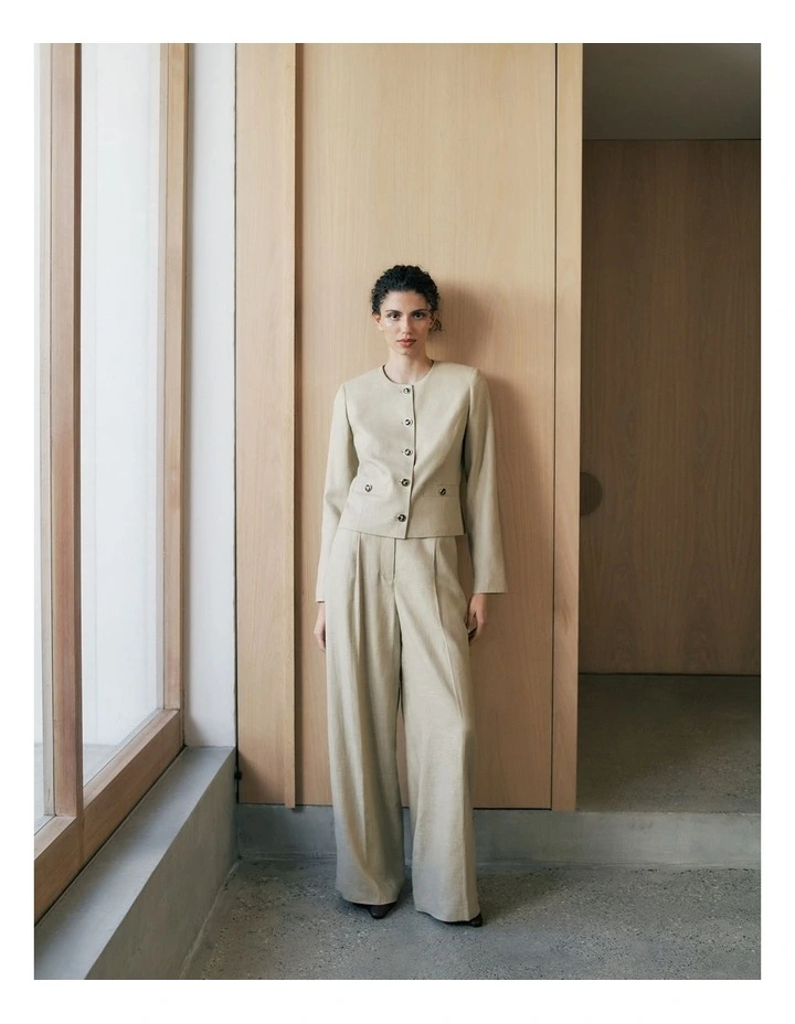 Textured Collarless Jacket in Clay image 2