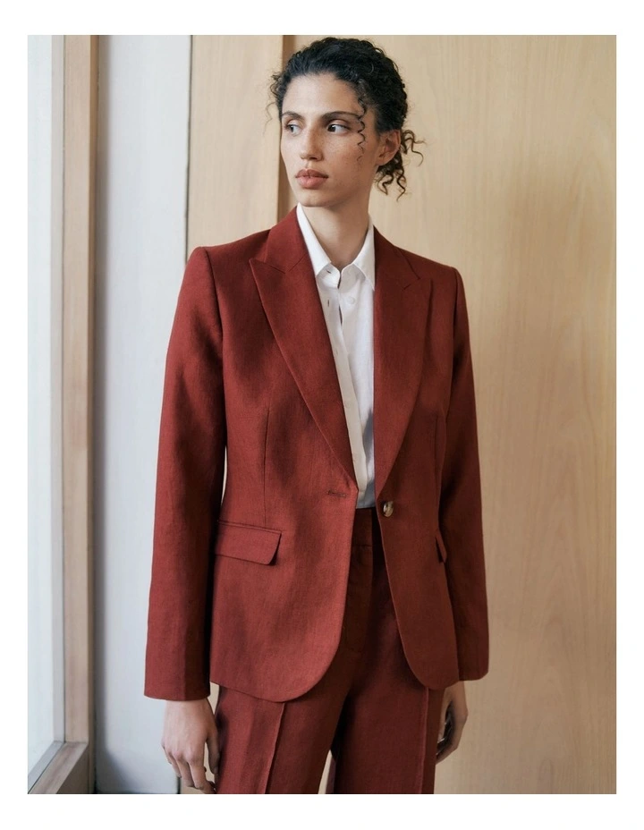 Linen Twill Single Breasted Blazer in Russet image 2